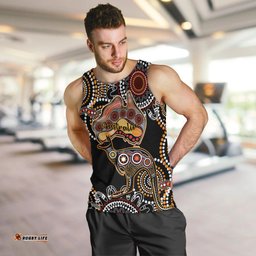 Australia Aboriginal Men Tank Top Australian Map With Kangaroo Indigenous Art