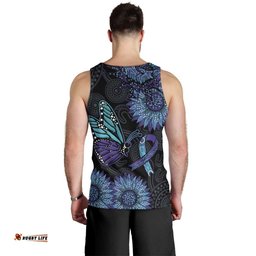 Australia Indigenous Men Tank Top Teal & Purple Sunflower Aboriginal Arts