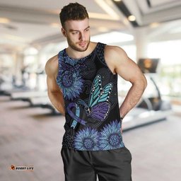 Australia Indigenous Men Tank Top Teal & Purple Sunflower Aboriginal Arts