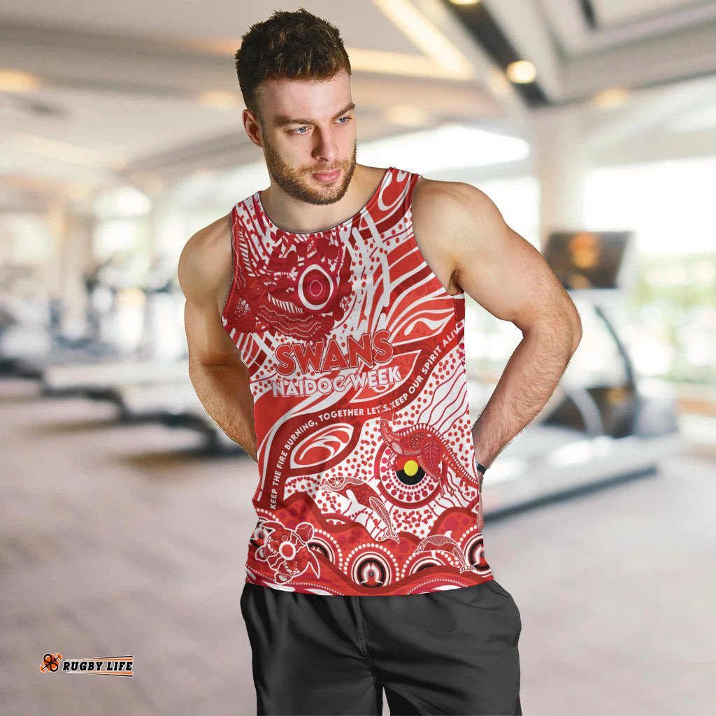 Custom NAIDOC Week 2024 Swans Men Tank Top Aboriginal Animals Keep The Fire Burning