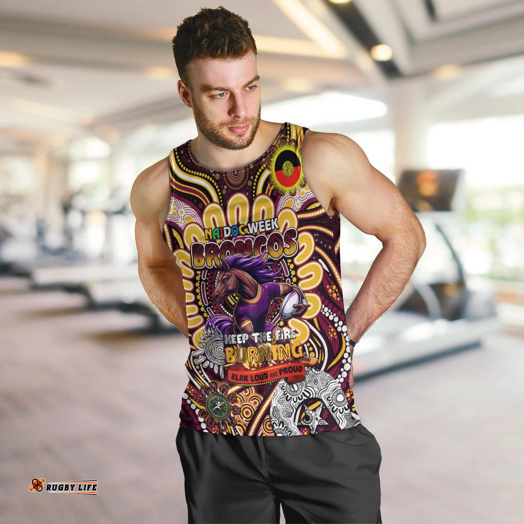 Custom NAIDOC Week 2024 Broncos Men Tank Top Mascot Rugby