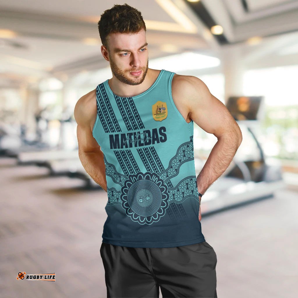 Custom Australia Matildas Men Tank Top Aussie Aboriginal Turquoise Version