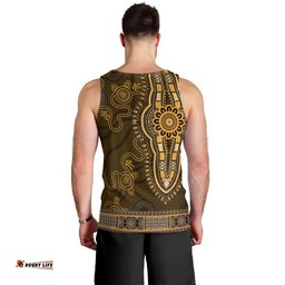Gold African Dashiki With Australia Aboriginal Art Men Tank Top