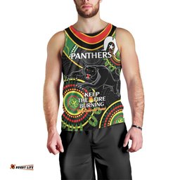 Custom NRL Panthers NAIDOC Week Men Tank Top Keep The Fire Burning Indigenous Art