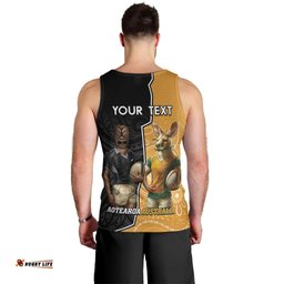 Personalised New Zealand And Australia Rugby Men Tank Top 2024 All Black Wallabies Mascots Together