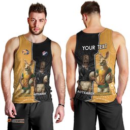 Personalised New Zealand And Australia Rugby Men Tank Top 2024 All Black Wallabies Mascots Together