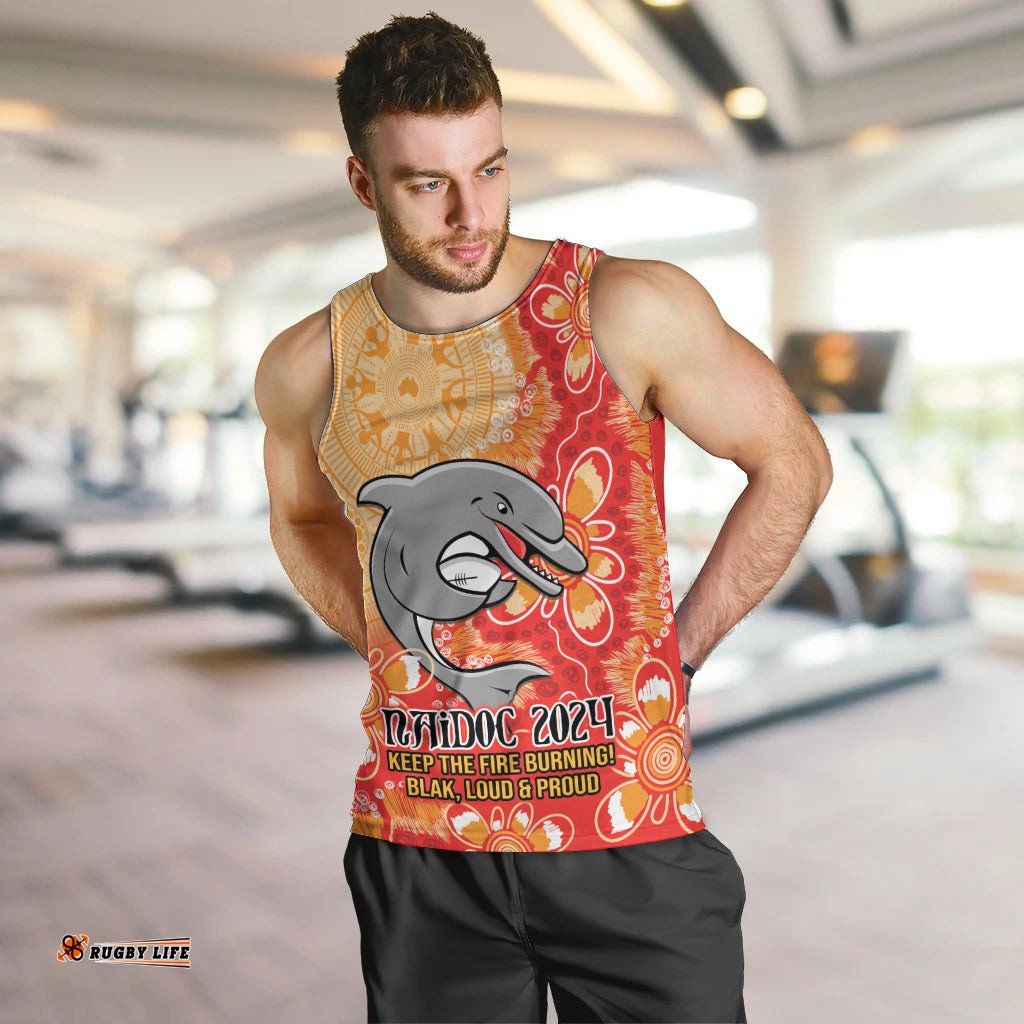 Personalised Dolphins NAIDOC Week 2024 Men Tank Top Aboriginal Fire Burning Sparks