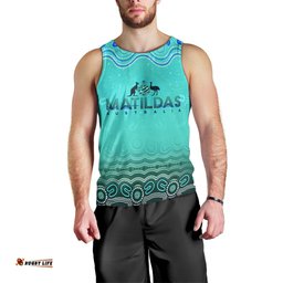 Personalised Australia Matildas Men Tank Top Tillies Aboriginal Simple Turquoise