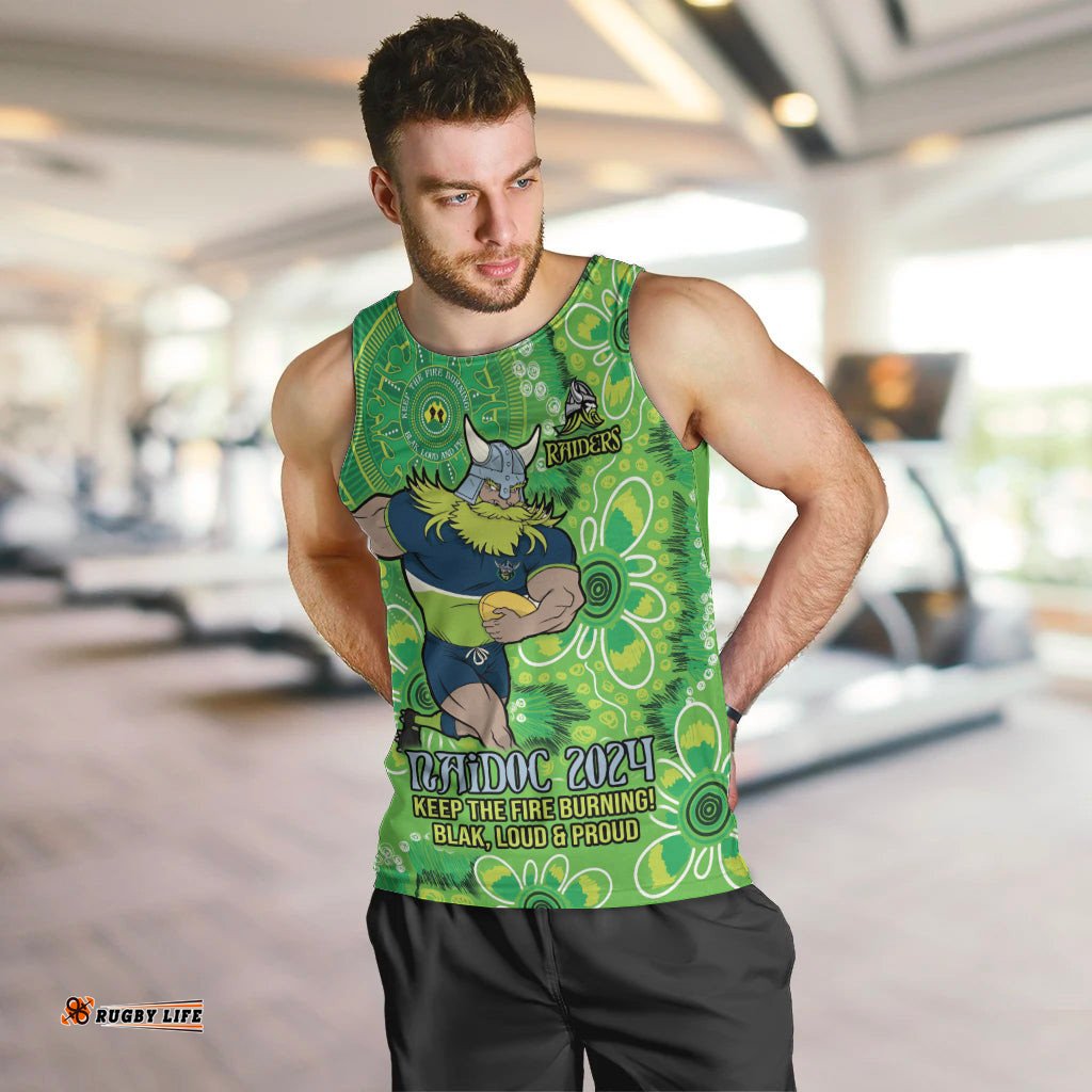 Personalised Raiders NAIDOC Week 2024 Men Tank Top Aboriginal Fire Burning Sparks