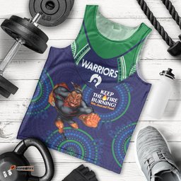 Custom NRL Warriors NAIDOC Week Men Tank Top Keep The Fire Burning Indigenous Art