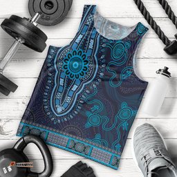 Blue African Dashiki With Australia Aboriginal Art Men Tank Top