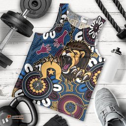 Custom Lions Football NAIDOC Week 2024 Men Tank Top Fire Burning Aboriginal Dots Art