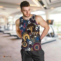 Custom Lions Football NAIDOC Week 2024 Men Tank Top Fire Burning Aboriginal Dots Art