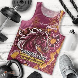 Personalised Broncos NAIDOC Week 2024 Men Tank Top Aboriginal Fire Burning Sparks