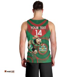 Custom NRL Rabbitohs NAIDOC Week Men Tank Top Keep The Fire Burning Indigenous Art