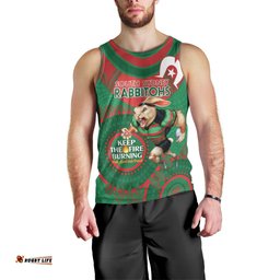 Custom NRL Rabbitohs NAIDOC Week Men Tank Top Keep The Fire Burning Indigenous Art