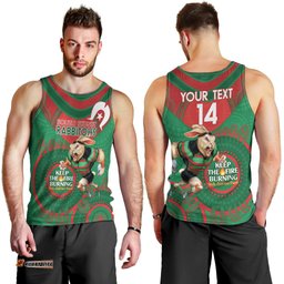 Custom NRL Rabbitohs NAIDOC Week Men Tank Top Keep The Fire Burning Indigenous Art