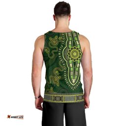 Lime Green African Dashiki With Australia Aboriginal Art Men Tank Top
