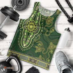 Lime Green African Dashiki With Australia Aboriginal Art Men Tank Top