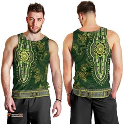 Lime Green African Dashiki With Australia Aboriginal Art Men Tank Top