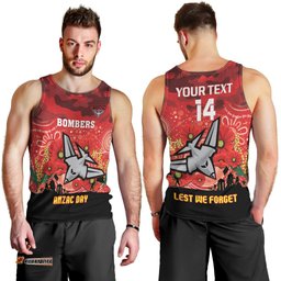 Custom Essendon Football ANZAC Men Tank Top Gallipoli Camouflage With Poppies