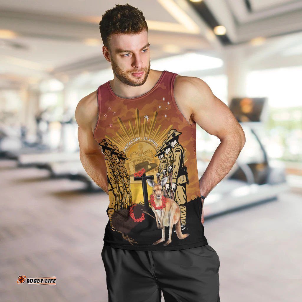 Australia And New Zealand ANZAC Men Tank Top Aussie Kangaroo With Aotearoa Kiwi Lest We Forget