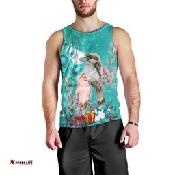 Personalised Kookaburra and Cockatoo Men Tank Top Australia Merry Christmas Aboriginal Teal Style
