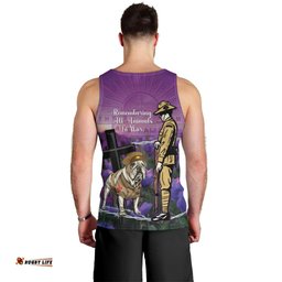 Australia Dog Heroes ANZAC Men Tank Top Remembering All Animals In War Purple Poppies