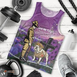 Australia Dog Heroes ANZAC Men Tank Top Remembering All Animals In War Purple Poppies