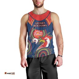 Custom NRL Roosters NAIDOC Week Men Tank Top Keep The Fire Burning Indigenous Art