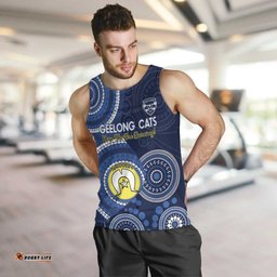 Custom AFL Geelong NAIDOC Week Men Tank Top Keep The Fire Burning Indigenous Art