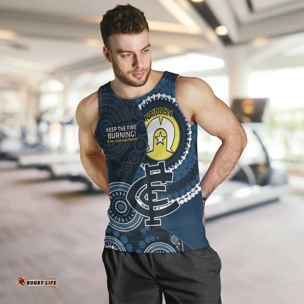 Custom AFL Carlton NAIDOC Week Men Tank Top Keep The Fire Burning Indigenous Art
