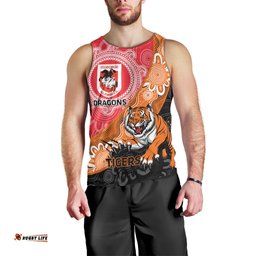 Personalised Dragons And Tigers Rugby Men Tank Top Aboriginal Art