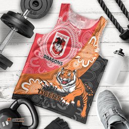 Personalised Dragons And Tigers Rugby Men Tank Top Aboriginal Art