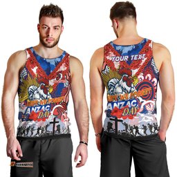 Personalised Roosters ANZAC Day Men Tank Top Aboriginal Rising Sun