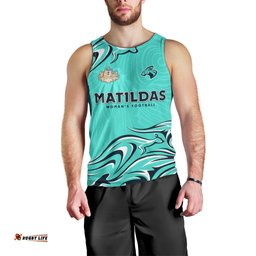 Personalised Australia Soccer Matildas Men Tank Top Kangaroo Tornado Turquoise