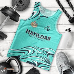 Personalised Australia Soccer Matildas Men Tank Top Kangaroo Tornado Turquoise