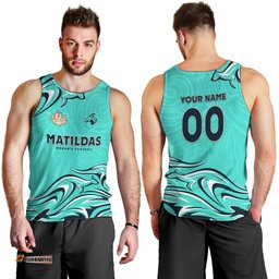 Personalised Australia Soccer Matildas Men Tank Top Kangaroo Tornado Turquoise