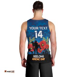 Custom Geelong Football ANZAC Men Tank Top Gallipoli Camouflage With Poppies