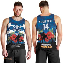 Custom Geelong Football ANZAC Men Tank Top Gallipoli Camouflage With Poppies