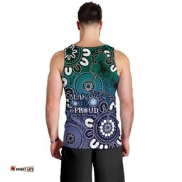 NAIDOC Week 2024 Fire Burning Men Tank Top Aboriginal Dots Blue Art