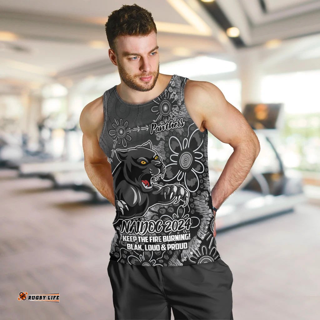 Personalised Panthers NAIDOC Week 2024 Men Tank Top Aboriginal Fire Burning Sparks