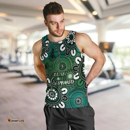 NAIDOC Week 2024 Fire Burning Men Tank Top Aboriginal Dots Green Art