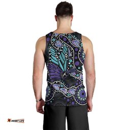 Australia Indigenous Men Tank Top Teal & Purple Ribbon Butterfly Aboriginal Arts