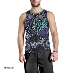 Australia Indigenous Men Tank Top Teal & Purple Ribbon Butterfly Aboriginal Arts