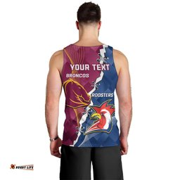Personalised Roosters And Broncos Rugby Men Tank Top NRL 2024 Dynamic Together