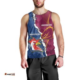 Personalised Roosters And Broncos Rugby Men Tank Top NRL 2024 Dynamic Together