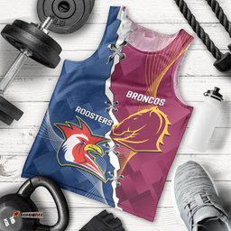 Personalised Roosters And Broncos Rugby Men Tank Top NRL 2024 Dynamic Together