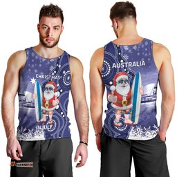 Christmas In July Australia Men Tank Top Santa Surfboard Sydney Opera House - Blue
