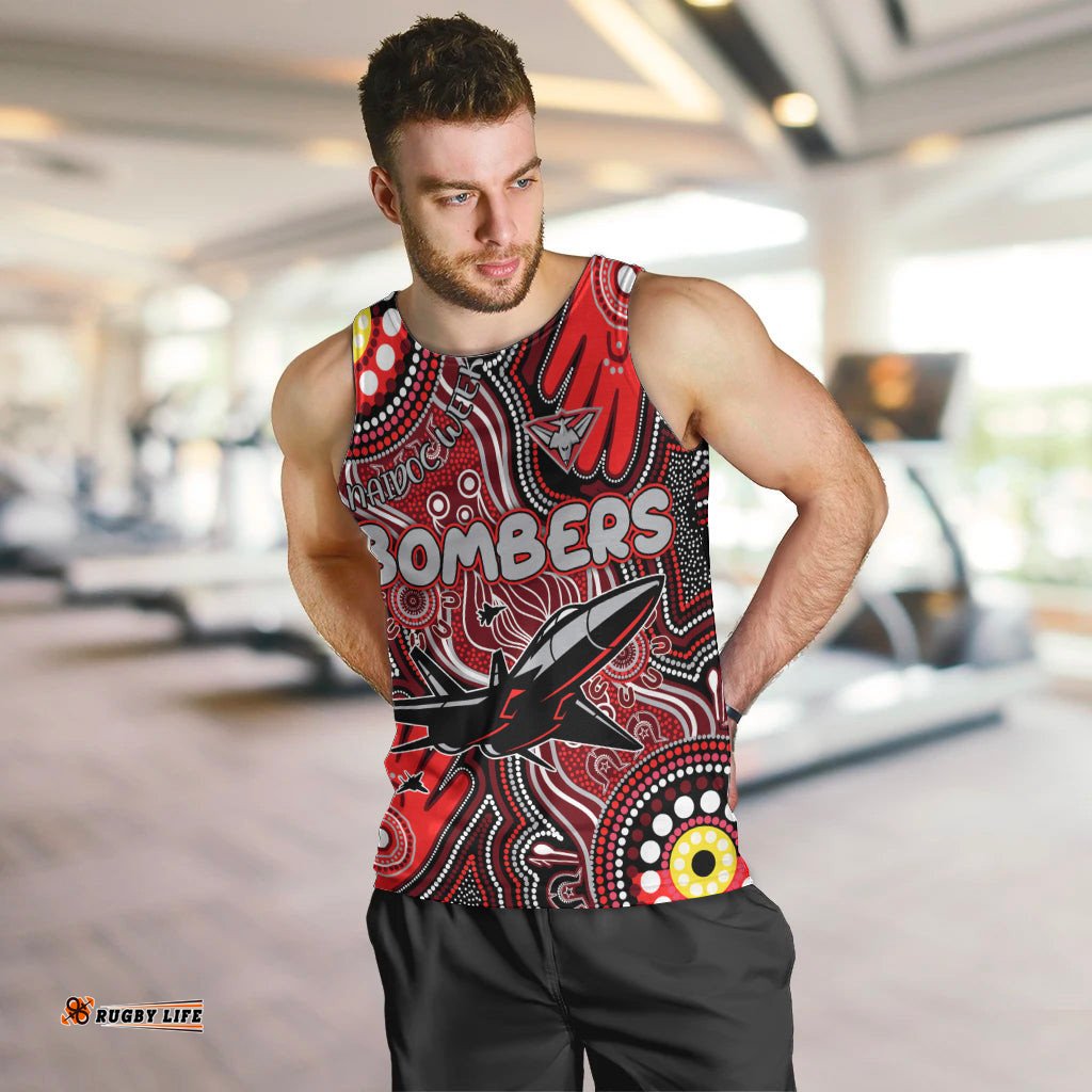Personalised NAIDOC Week 2024 Essendon Bombers Men Tank Top Australian Aboriginal Hand Painting